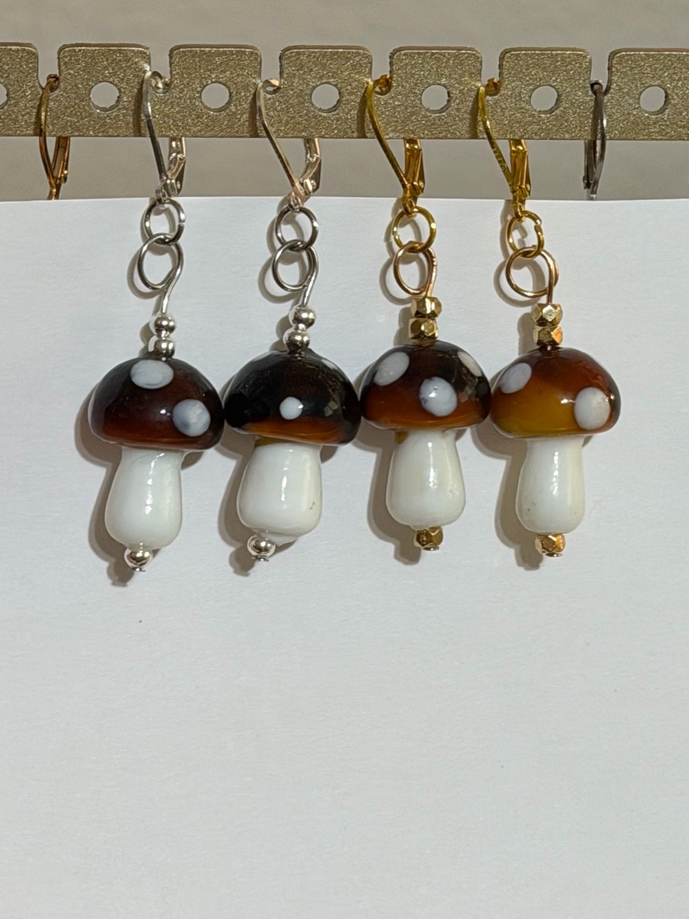 ✨ 2/$25 or 3/$30 SALE - Handmade Brown & White Glass Mushroom Earrings